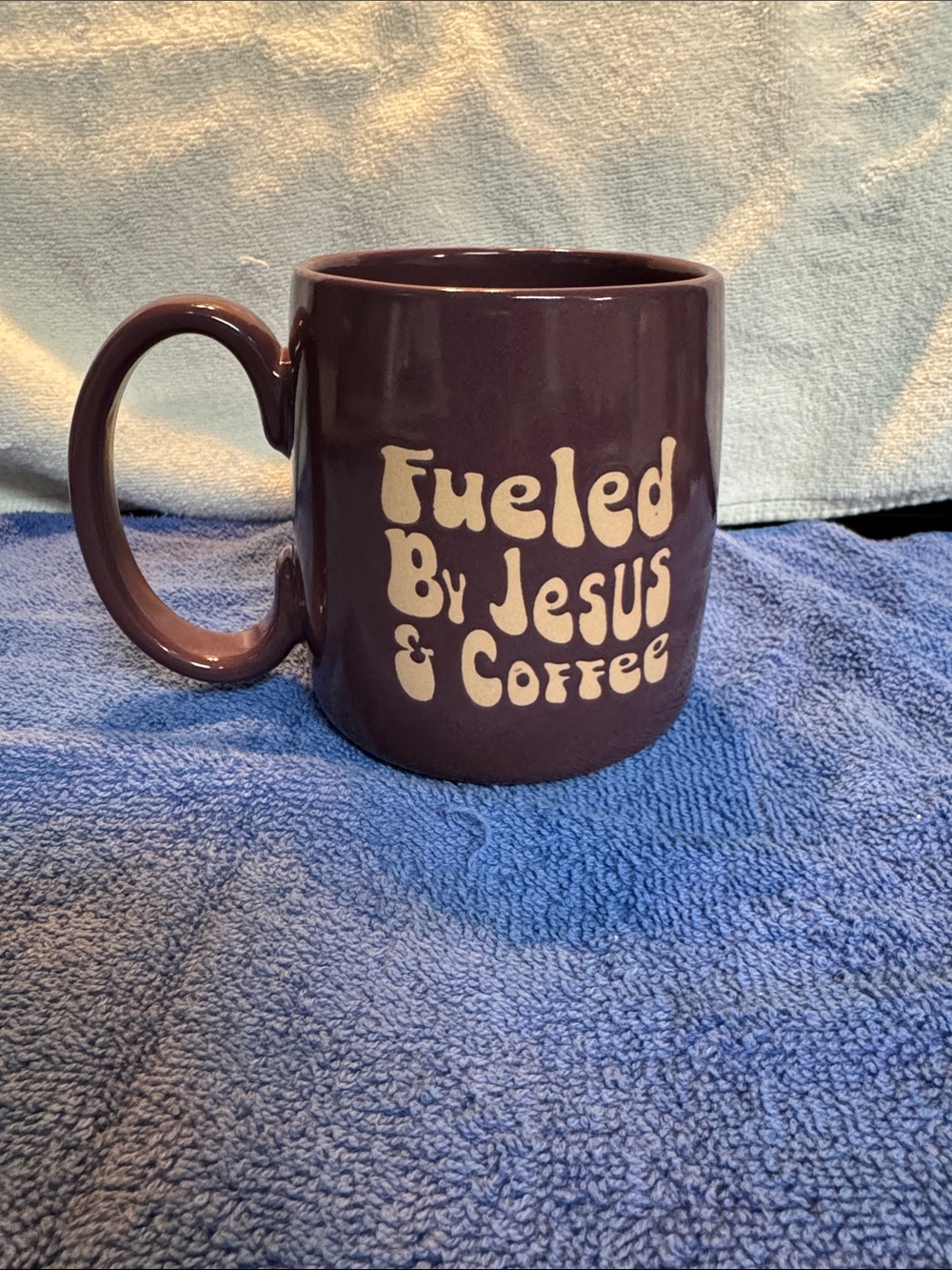 Mainstays Brown Ceramic Mug with Cream Script - Fueled By Jesus & Coffee